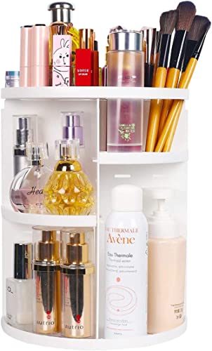 Image of HOUSE OF VIPA 360 Rotating Makeup Organizer, Acrylic DIY Adjustable Bathroom Makeup Carousel Spinning Holder Rack, Large Capacity Cosmetics Storage Box Vanity Countertop (White)
