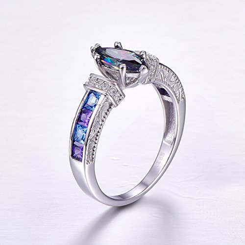 5x10mm Marquise Shape Simulated Mystic Rainbow Topaz 925 Sterling Silver Promise Ring for Her Size 63