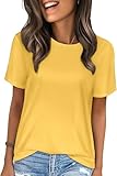 T Shirts for Women Summer Short Sleeve Crewneck Casual Cute Graphic Basic Tees Tops, Bright Yellow Color, XL