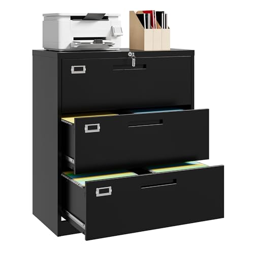 Locking 3-Drawer Metal Lateral File Cabinet