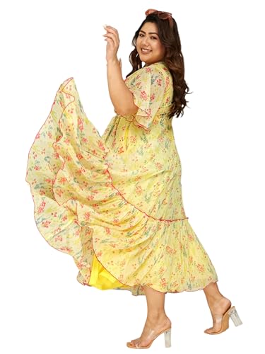Image of Miss Chase A+ Women's Floral Wrap Chiffon Maxi Dress with Flutter Sleeves Frilled Hem