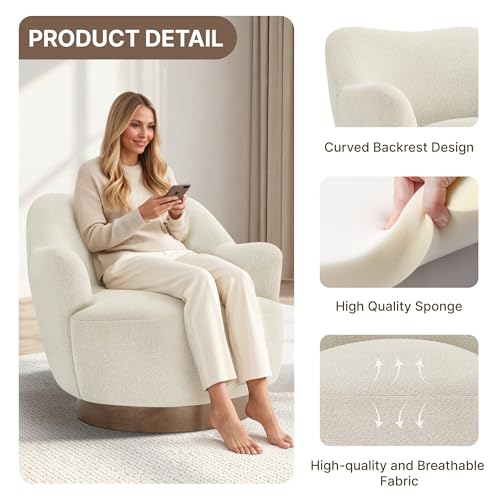 Image of KISLOT, Swivel Accent Chair, Arm Chair with Wooden Base, Linen, Set of 2