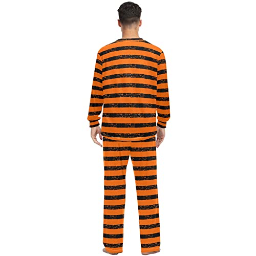 ALAZA Striped Halloween Pajama Set for Men Women,Long Sleeve Top & Bottom Sleepwear Set Soft Lounge Nightwear3