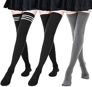 DRESHOW Women Extra Long Thigh High Socks Thin Stripes Tube Tights Over Knee Socks Casual High Boot Stockings