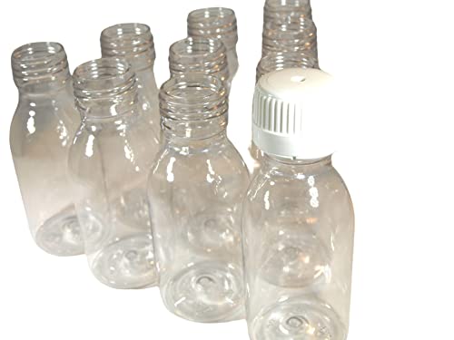 25 Botellas Transparentes + 1 Embudo. Ideal Viaje Pet 100ML con tapón de Rosca D/28 Cover