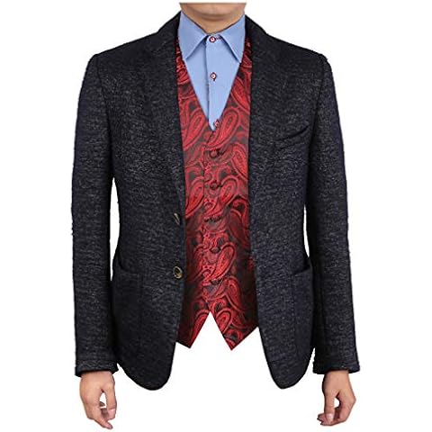 Epoint EGC1B07C-L Red Black Paisley Dress Tuxedo Vests for Men Woven Microfiber Birthday Mens Vest Large Vest Cover