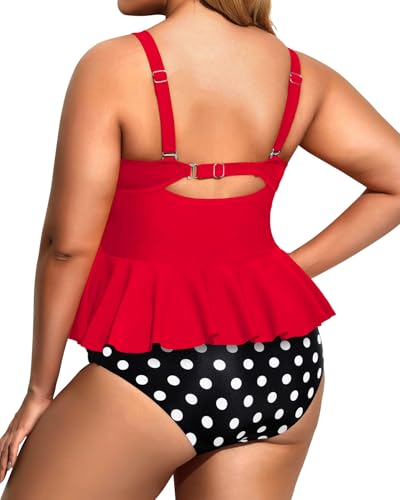 Daci Women Two Piece Plus Size Swimsuit with Bottom Peplum Tankini High Waisted Tummy Control Bathing Suit2