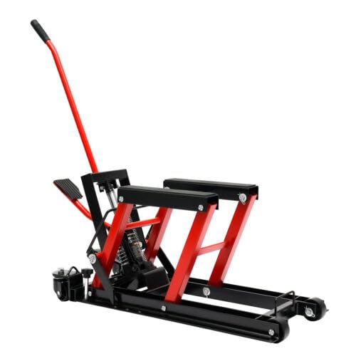 Quiltern Soporte de reparación de motocicletas de 680 kg, color rojo, plataforma elevadora, plataforma elevadora, altura ajustable, soporte de montaje, plataforma elevadora plegable