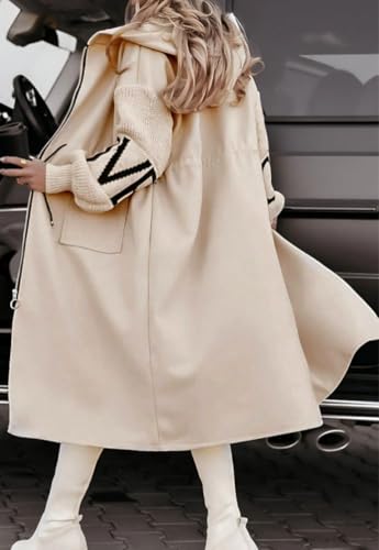 chouyatou Women's Casual Knitted Sleeve Wool Trench Coat Zip Up Hooded Wool Blend Overcoat with Pockets4