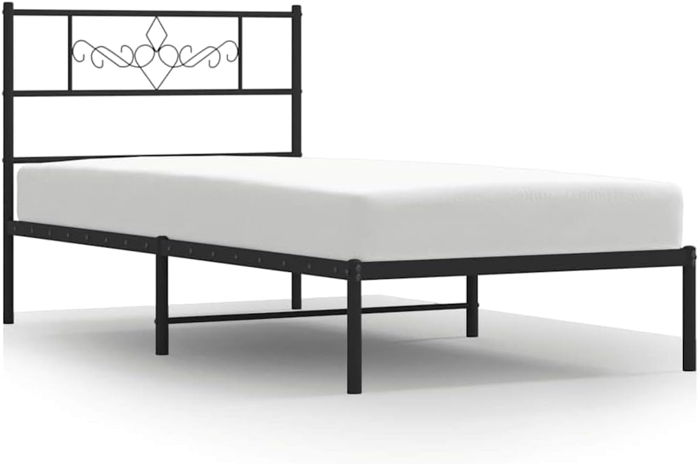 Twin Bed Frame Black Powder-Coated Steel Sturdy Platform Frame with Slatted Foundation for Mattress Support, Easy Assembly, Durable Modern Minimalist Bedroom Furniture