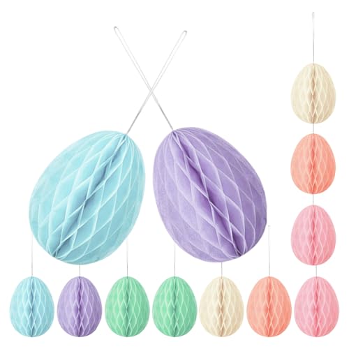 Mikikit 12 Décorations en Forme D'Œufs De Pâques en Papier Alvéolé Coloré Décorations De Noël Œufs en Papier Alvéolé pour Anniversaire Boules en Forme D'Œuf