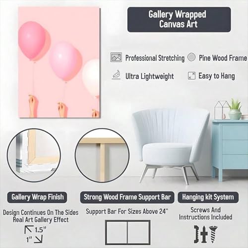 Toile murale ballons roses douceur et légèreté déco chambre et bureau - 6