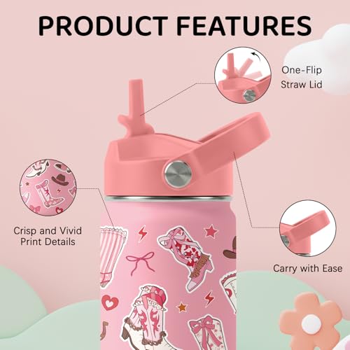Image of Boot Water Bottle for Daughter, Stainless Steel Insulated Tumbler with Straw Lid and Handle, 12oz Reusable Leak-Proof Bottle for Sports