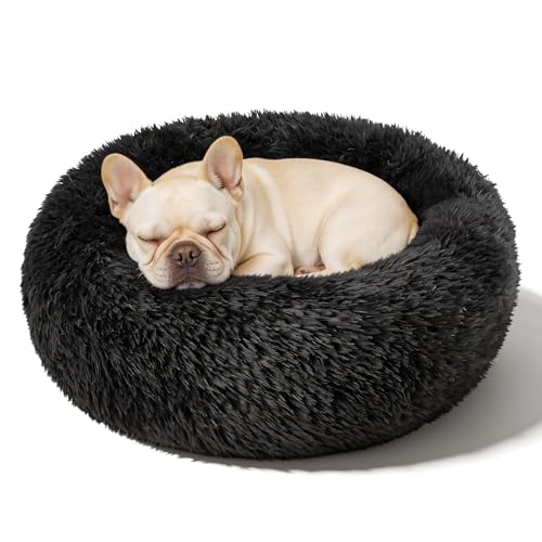 Image of Small Dog Calming Beds Donut Washable Round Puppy Cat Bed Anxiety Dog Bed