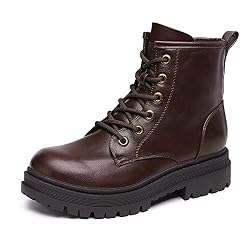 DREAM PAIRS Botas Militars Mujer Invierno con Cremallera Botas de Cordones con Suela Antideslizante,Size 40.5,Marrón,Strong-5,Size 40.5,Marrón,Strong-5