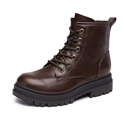 DREAM PAIRS Brown Strong-5 Lace-up Platform Combat Boots Ankle Booties for Women Size 8