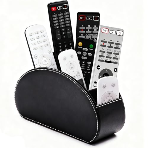 Xtrillogen Fernbedienung Halterung mit 5 Fächern,Halterung Fernbedienung aus PU-Leder,Verschleißfest TV Remote Control Organizer,Kann als Schreibtisch Organizer,für TV,DVD Fernbedienungen (Schwarz)