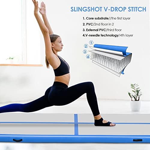 Yamvisa 3M/4M Inflatable Gymnastics Mat 10CM High Inflatable Tumbling Gym Mat Training Mats Air Tumble Track Gym Mat with Electric Air Pump for Home Use/Training/Cheerleading/Yoga/Water Fun