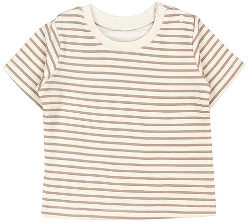 TupTam Baby Jungen Kurzarm T-Shirt mit Aufdruck Unifarben Sterne Streifen 5er Set, Farbe: Dinos Salbeigrün Streifen Beige Cremebeige, Größe: 86