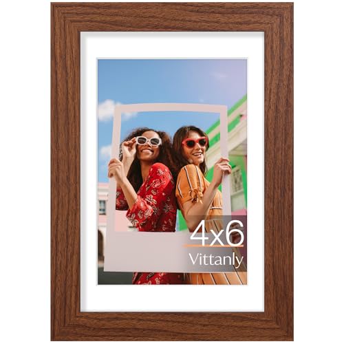 Vittanly 4x6�C���` �ʐ^�t���[�� �v���~�A���f�� ��U�h�~�v���L�V�K���X �ʐ^�f�B�X�v���C 3.5x5�C���` �}�b�g�Ȃ� 4x6�C���` �ǂ܂��̓e�[�u���g�b�v�f�B�X�v���C�p�t�H�g�t���[�� �E�H�[���i�b�g�u���E�� 1�p�b�N