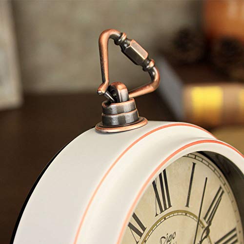 HeQiao Vintage Silent Non-Ticking Table Alarm Clocks (White)
