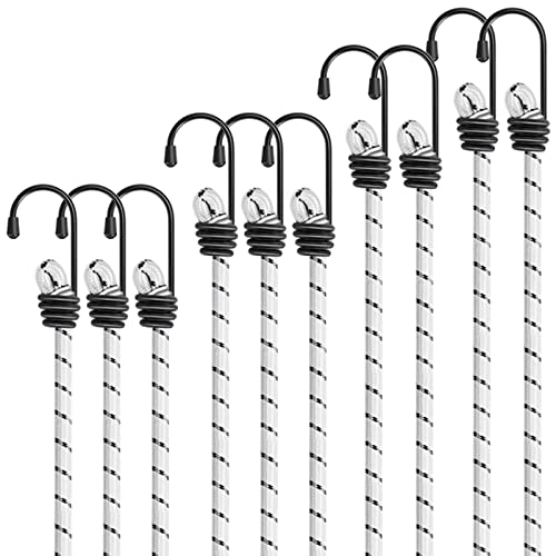 Kiprim Cordes élastiques Tendeur Robuste Lot de 10 pièces de 100cm Blanc Bungee Cords avec Crochets pour la Protection des Meubles, des Chariots, des tentes...
