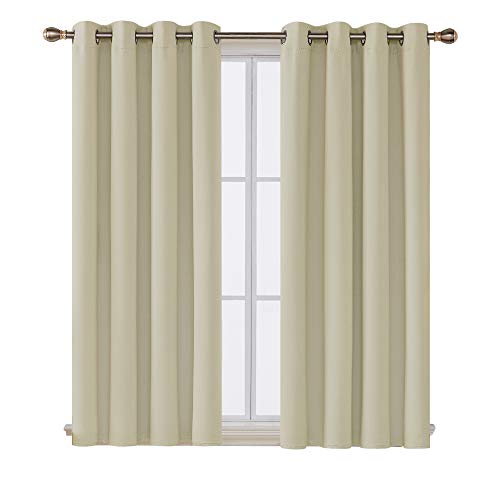 Image of Deconovo Grommet Blackout Curtains Solid Thermal Insulated Room Darkening Energy Saving Window Bedroom, 52x63 Inch, Beige-1 Panel
