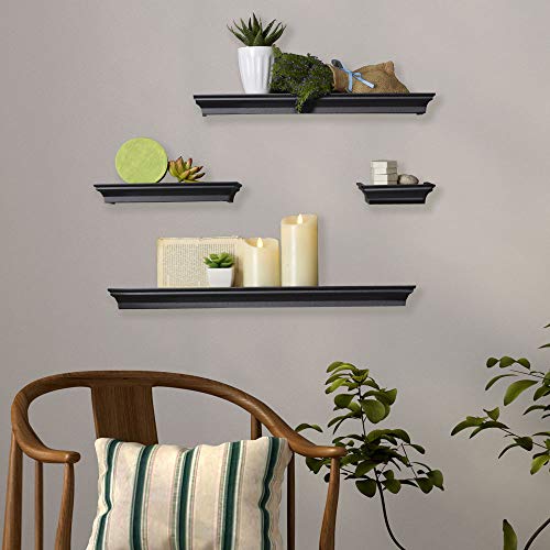 Melannco Floating Wall Shelves For Bedroom, Living Room, Bathroom, Kitchen, Nursery, Set Of 4, Black, 4 Count #TOP1