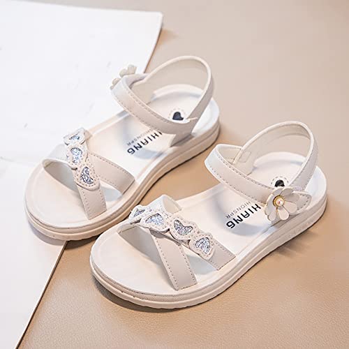 Toddler Girl Dress Shoes Children Shoes Summer Flower Sandals Fashion Little Girls Soft Sole Princess Sandals (White, 12 Little Child)4