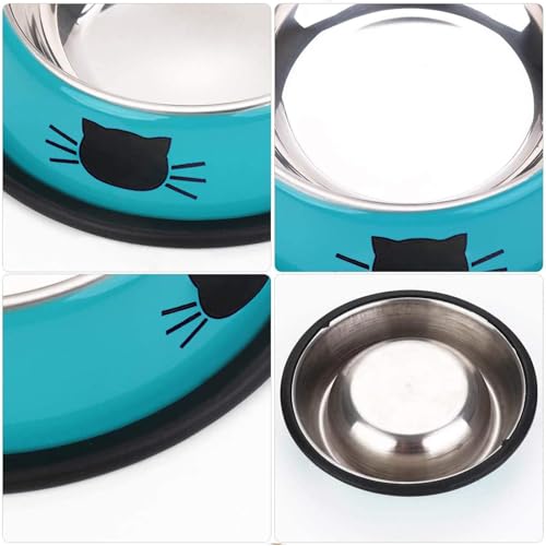 SUOXU Lot de 3 gamelles en acier inoxydable antidérapantes pour animaux domestiques pour une alimentation silencieuse Bleu/violet/vert – vue 4
