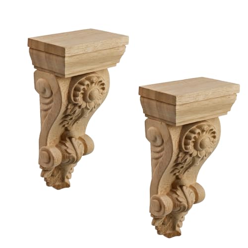 Woogim 2PCS Wooden Corbels Carved Wooden Vintage Shelf Decor Corbels Wall Corbel Supports 1.96" T 3.21" W 6.3" H