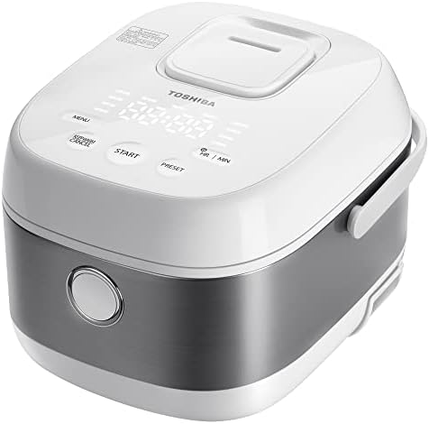 Toshiba Low Carb Digital Programmable Multi-functional Rice Cooker, Slow Cooker, Steamer & Warmer, 5.5 Cups Uncooked with Fuzzy Logic and One-Touch Cooking, 24 Hour Delay Timer and Auto Keep Warm Feature, White