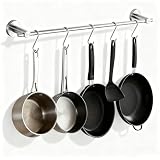 NEWRAIN Pot Rack Wall Mounted, 21 inch Hanging Pot and Pan Hanger, Stainless Steel Kitchen Rail Coffee Mug Rack with 10 S Hooks,Brushed Nickel