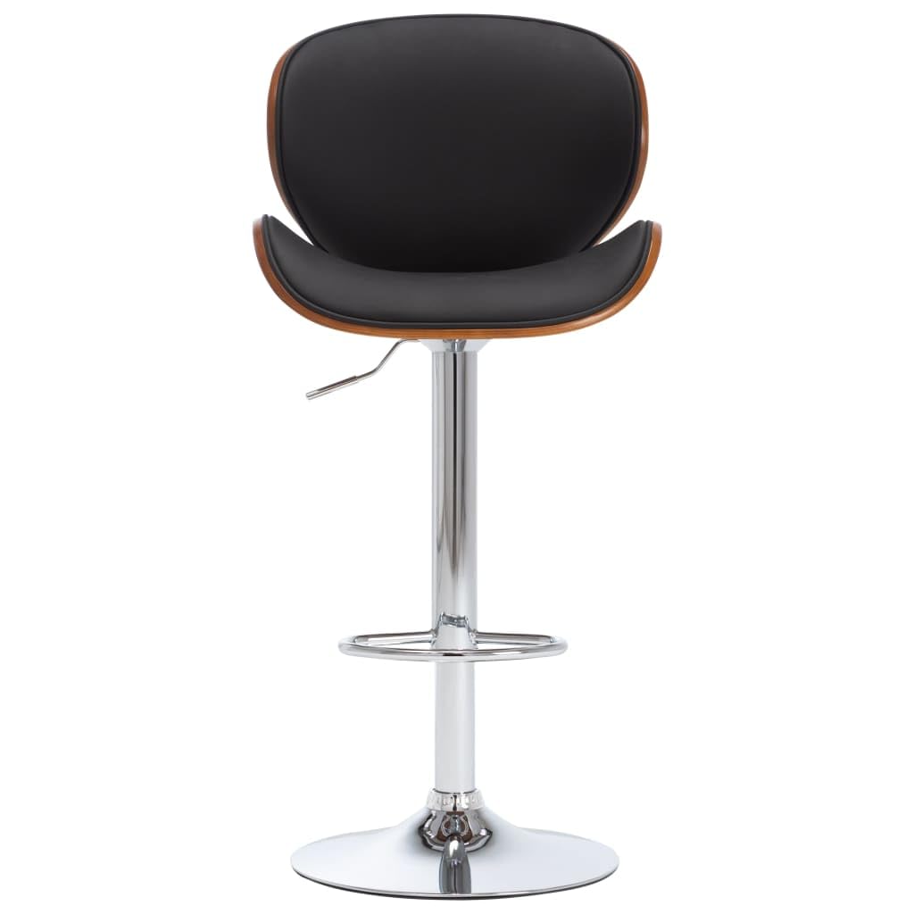 Tabouret de bar de qualité supérieure en cuir noir et cadre bois avec pied chromé