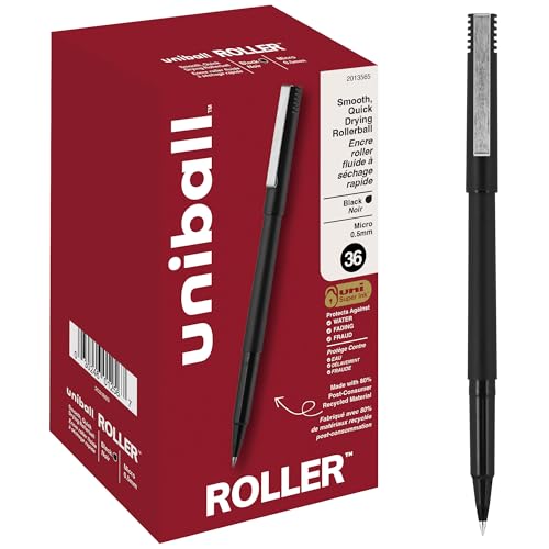 Uniball Roller Pens, 72 Count - Black Rollerballs Pens, 0.5mm Micro Tip Size - Smooth Writing Japanese Pens, School Supplies