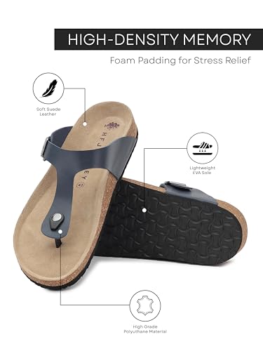 Image of HF JOURNEY Nivera 2.0 Men's Cork Footbed Thong Sandal,Slip On Entry,(Size 41-46) BlackPU, Casual Lounging Slipper, EVA Sole, Flat Heel,Nivera 2.0 - Black (41)