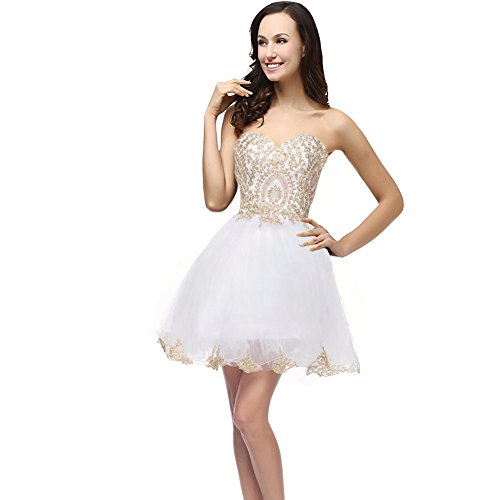 Kivary ® Gold Lace Crystals Short Tulle Corset Prom Homecoming Cocktail Dresses