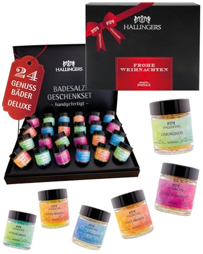 Hallingers 24er Badesalz-Weihnachten-Set mit Totes Meer-Salzen - Made in Germany