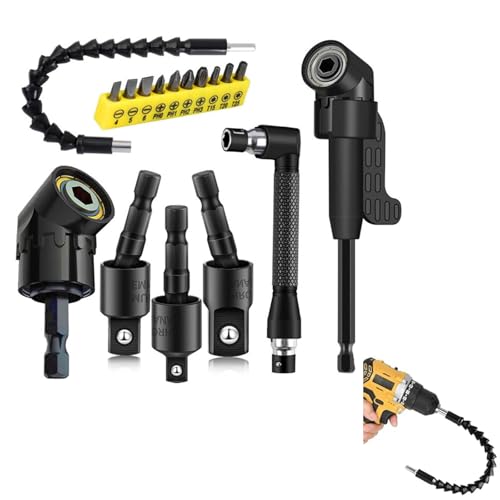 Eowppue 17 Piezas Adaptador de Destornillador Angular Set, Accesorio de Taladro Angular, Accesorio Angular para Destornillador inalámbrico, Adaptador de Accesorio de Destornillador
