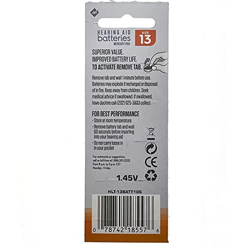 Exell Battery 3X 10pk 1.45V Size 13 Hearing Aid Battery Zero Mercury Long Tab Easy to Insert Replaces ME8Z, DA13X, ZA13, V13AT, PR48, DA13H, AC13, 7000ZD, PR48, AC13E, V13A, B26PA, DA13, 13HPX