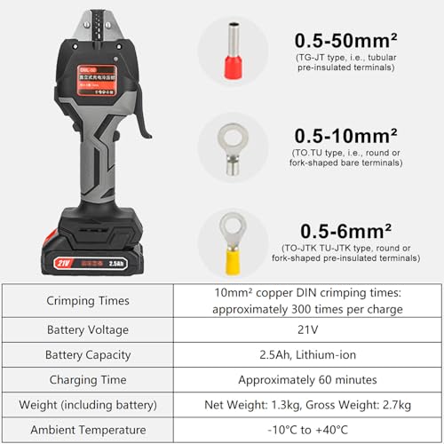 Pince à sertir sur batterie pour éviter la fatigue lors du câblage de 0.5 à 50 mm²