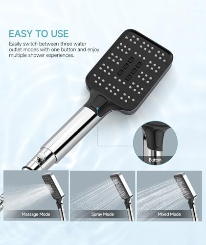 High Pressure Rain Shower Head with Handheld Spray Combo Set, Adjustable 12" Rainfall Dual Shower Head, Double&Tandem Shower Head, Waterfall Showerhead Bathroom -Silver Chrome — view 5