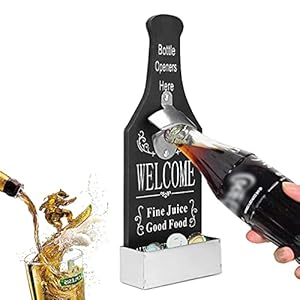 Bier flesopener voor wandmontage, vintage stijl bier gevormd flesopener met capcatcher, vintage bierflesopener van hout voor bar, keuken, feest, bierliefhebbers, cadeau (zwart)