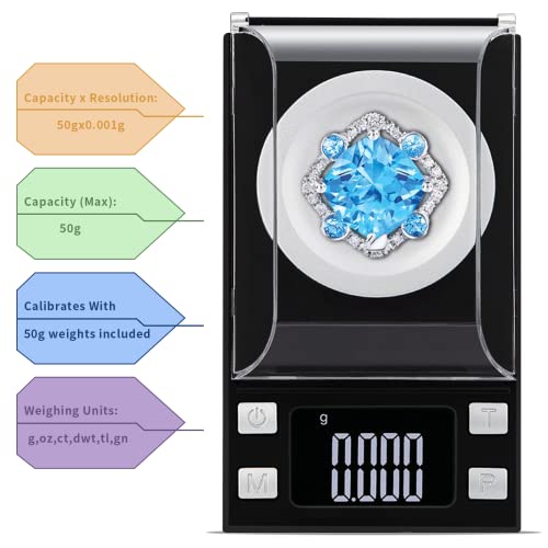 Skeap Digital Milligram Scale 50G/ 0.001G, Portable Jewelry Scale With Lcd Backlit, Tare, Powder Scale, Micro Scale For Powder Medicine, Gold, Gem, Reloading,Black #TOP5