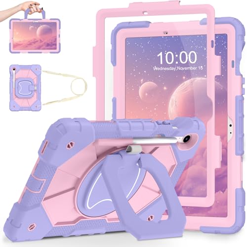 Image of WESOROL Case for Samsung Galaxy Tab S10 Lite /S10 FE /S9 FE 10.9 Inch Galaxy Tab S9 11 Inch,Drop Protection Samsung S9 FE Tablet Case with Screen Protector Rotate Stand Pen Holder,Purple Rose