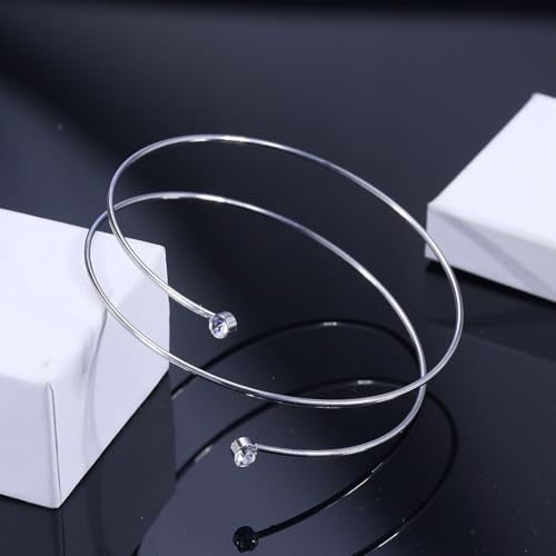 Elegant Adjustable Arm Cuff Jewelry Set for Women - Minimalist Gold and Silver Rhinestone Upper Arm Bracelets - Image 5