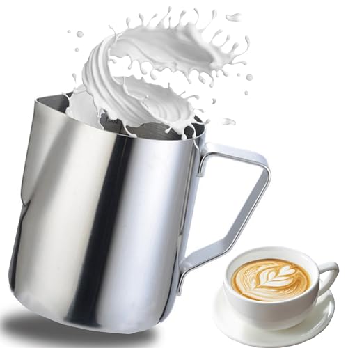CINY Jarra Para Leche Espumar De Acero Inoxidable 600ml, Jarra De Leche De Metal Jarras De Café Con Marca De Medición, Para Capuchino Máquina De Café Con Leche Espumar, Taza Medidora Para Hervidor