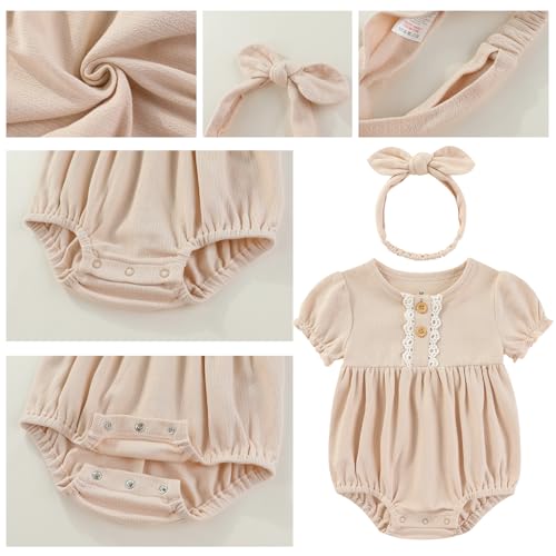 Baby Girls Boys Short Sleeve Outfit Romper With Headband Set Clothes New Born Cotton Bodysuits 5-Pack 0-12M2