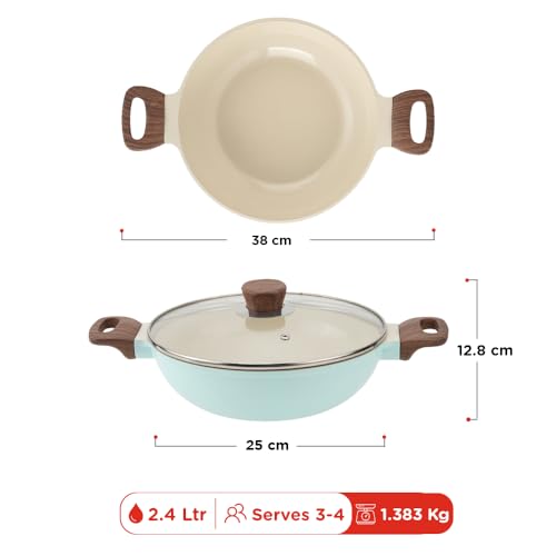 Image of Vinod Ceravit Ceramic Non Stick Deep Kadai with Glass Lid - 24 cm, 2.4 Litre | Healthy & Safe Cookware for Everyday Cooking | PFAS & PFOA Free | Metal Spoon Friendly | Gas & Induction Compatible
