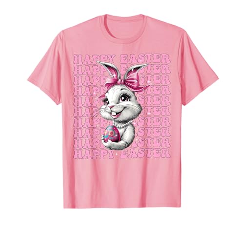 Happy Easter Bunny Rabbit Girl Coquette Bow Ruban Rose T-Shirt